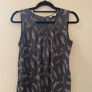LOFT Sleeveless Blouse, Size Small, Gray with pink and white flowers
